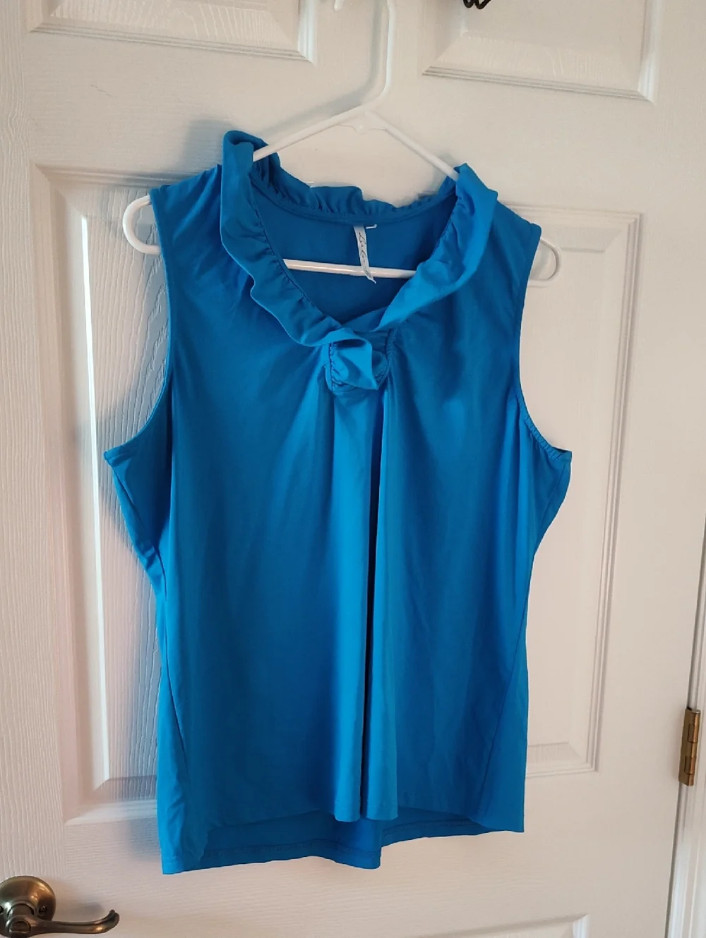 Sleeveless Ruffle Tie Neck Top - Blue - Picture 1 of 5